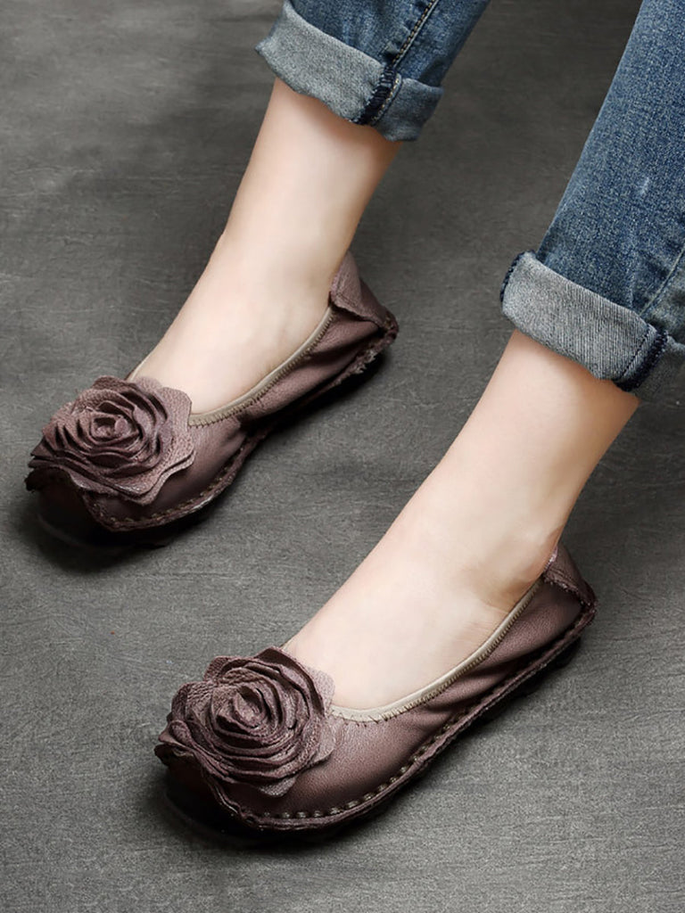 Women Summer Vintage Flower Leather Solid Shoes PP1033 RXMY