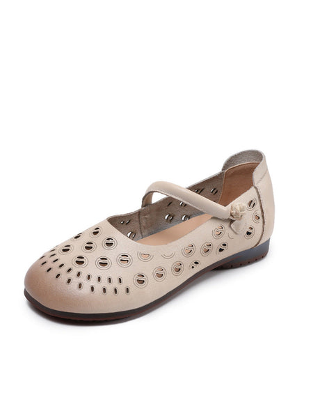 Genuine Shoes Women Summer Hollow Out Heel Low Leather FashionChic