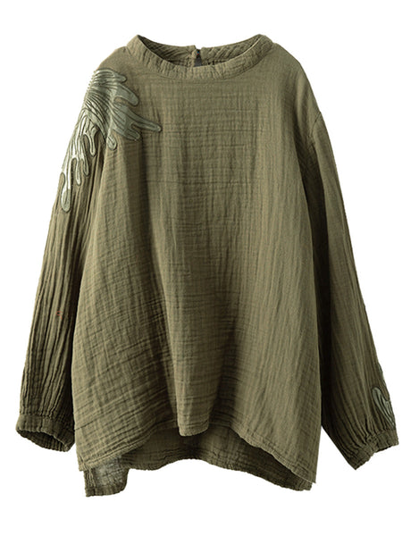 Women Autumn Artsy Embroidery Stand Collar Cotton Blouse AI1076 ZMMM