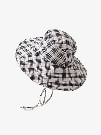 Women Summer Artsy Plaid Sunproof Large Brim Hat ZZ1042 Ada Fashion