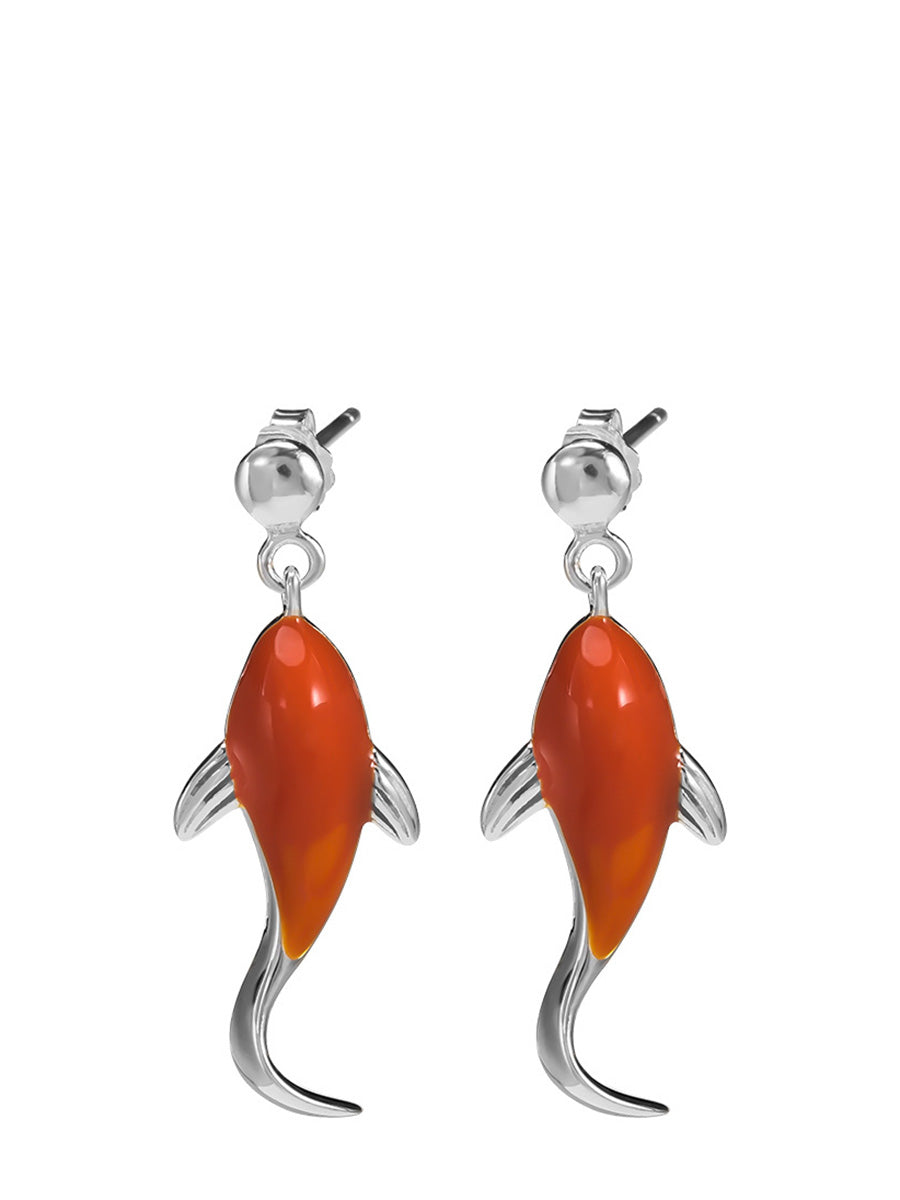 Women Casual Red Koi Sliver Pandent Earrings AI1023 XYFZB