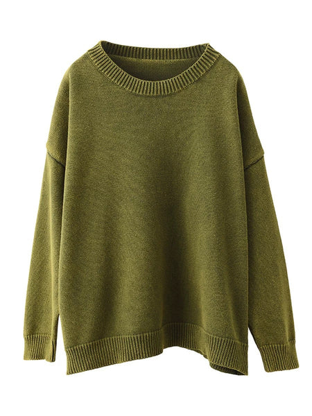 Women Autumn Casual O-Neck Pure Color Knit Sweater AK1028 Genistyle Shop