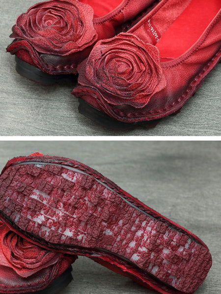 Women Summer Vintage Flower Leather Solid Shoes PP1033 RXMY