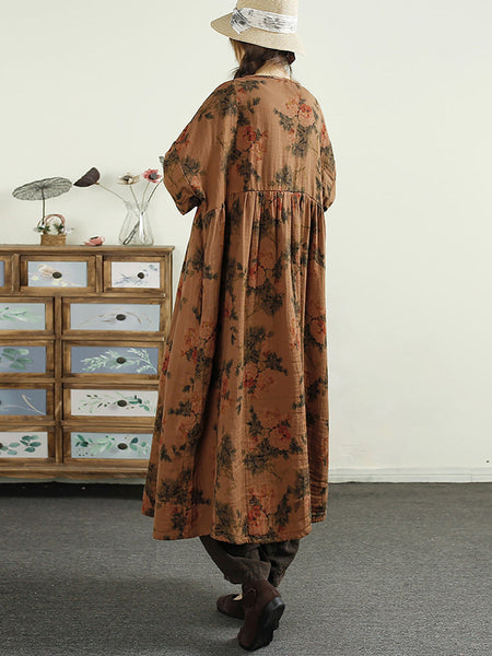 Women Ethnic Flower Button Linen Shirt Coat AI1017 ZMMM