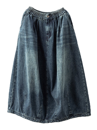 Women Autumn Casual Solid Back Hem Split Denim Skirt AT1005 BK