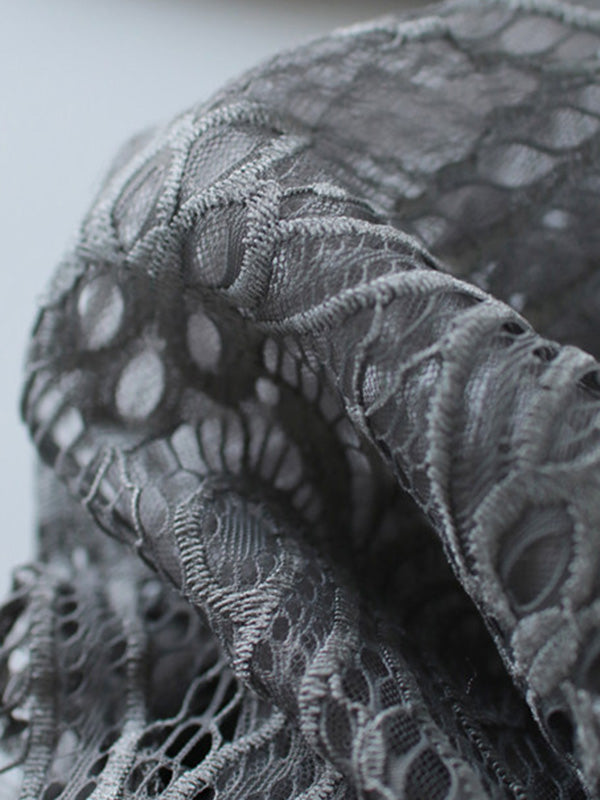 Tempermant Black Round-Neck Patchwork Hollow Lace Long Puff Sleeves Sweater QX011 shopify