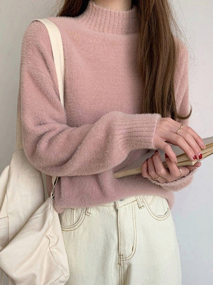 Warm Pink Mock Neck Long Sleeve Mink Sweater QX005 shopify