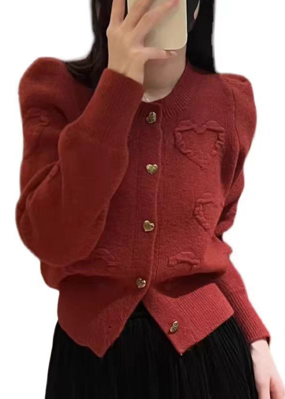 Elegant Red O Neck Button Knit Cardigan Fall QX024 shopify