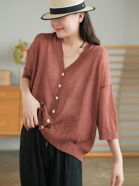 Plus Size Women Summer V-Neck Casual Loose Knit Shirt CC053 ZMMM