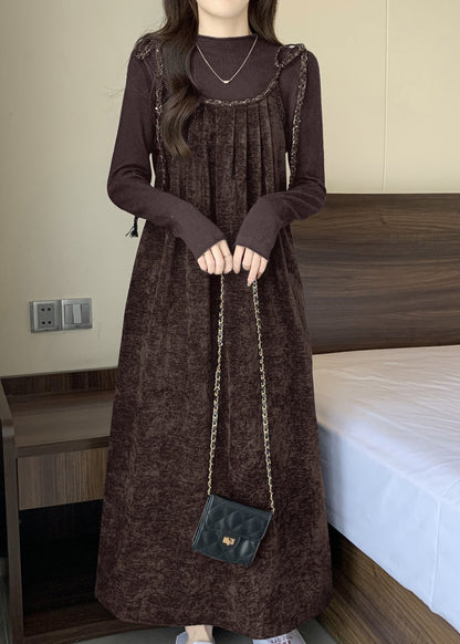 Set Silk Up Piece Velvet Outfits Coffee Lace French Spring Two FashionChic