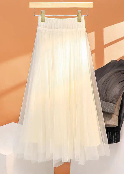 Women Khaki High Waist Wrinkled Asymmetrical Tulle Skirt Spring TT1011 shopify