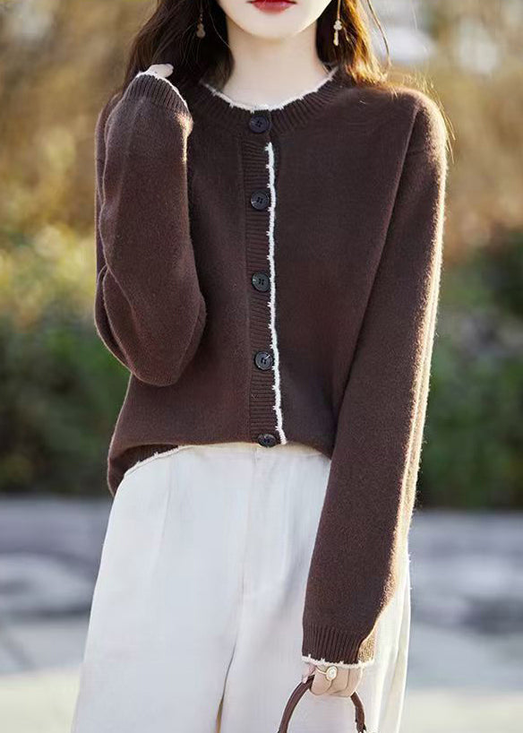 Classy Beige O Neck Button Wool Knit Cardigans Fall QX025 shopify