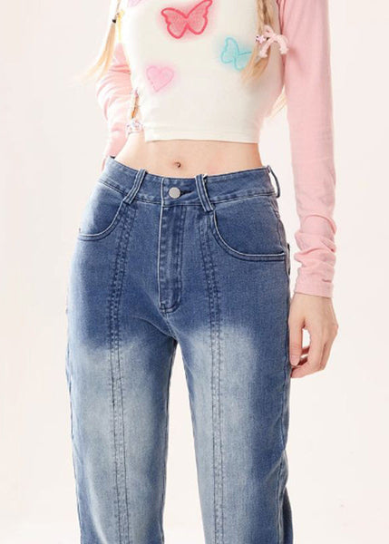 Butterfly Embroidered Style Bottoms Blue Flare Denim Patchwork FashionChic