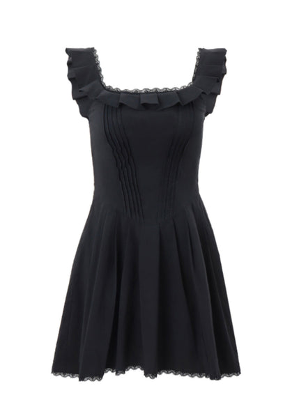 Black Ruffled Strap Spaghetti Summer Style Dress American FashionChic