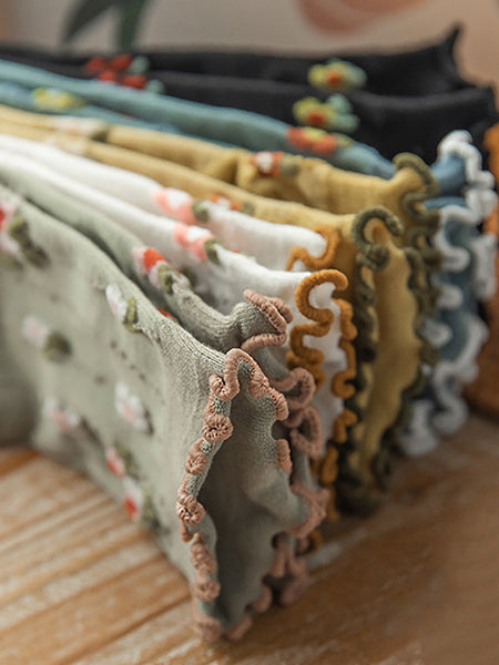 5 Pairs Women Summer Artsy Flower Jacquard Socks OO1032 BUYKUD