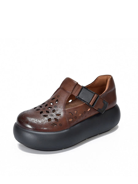 Out Hollow Casual Leather Women Genuine Shoes Summer Platform FashionChic