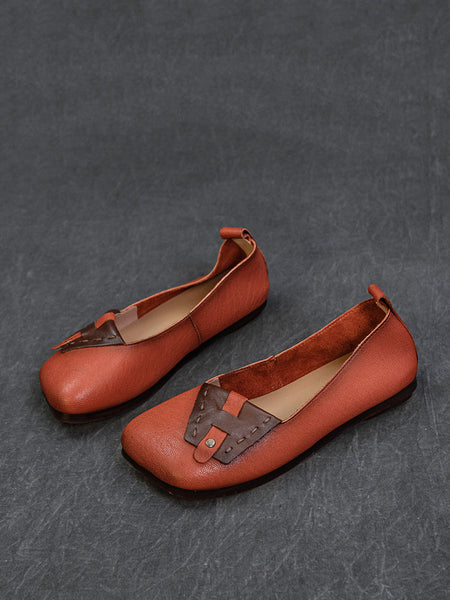 Women Summer Ethnic Colorblock Leahter Soft Flat Shoes KL1025 Ada Fashion