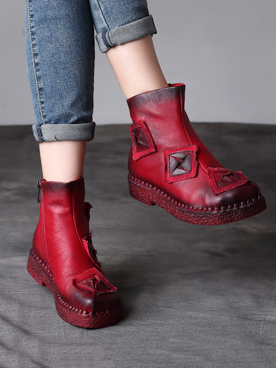 Women Vintage Leather Patch Spliced Ankle Boots AX1017 Genistyle Shop