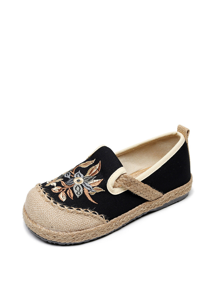 Women Ethnic Flower Embroidery Linen Cotton Flat Shoes AH1062 TACH