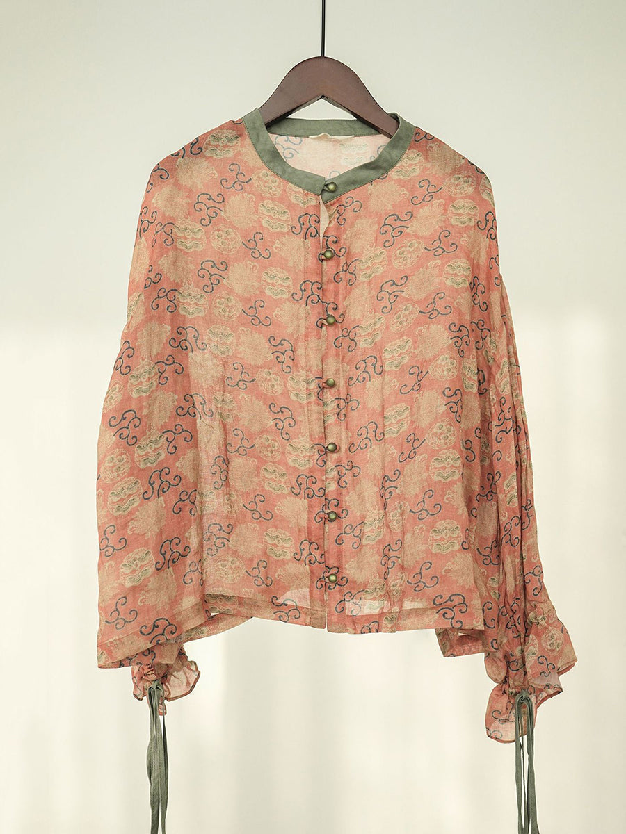 Women Summer Vintage Flower Embroidery Ramie Shirt TY1032 Ada Fashion