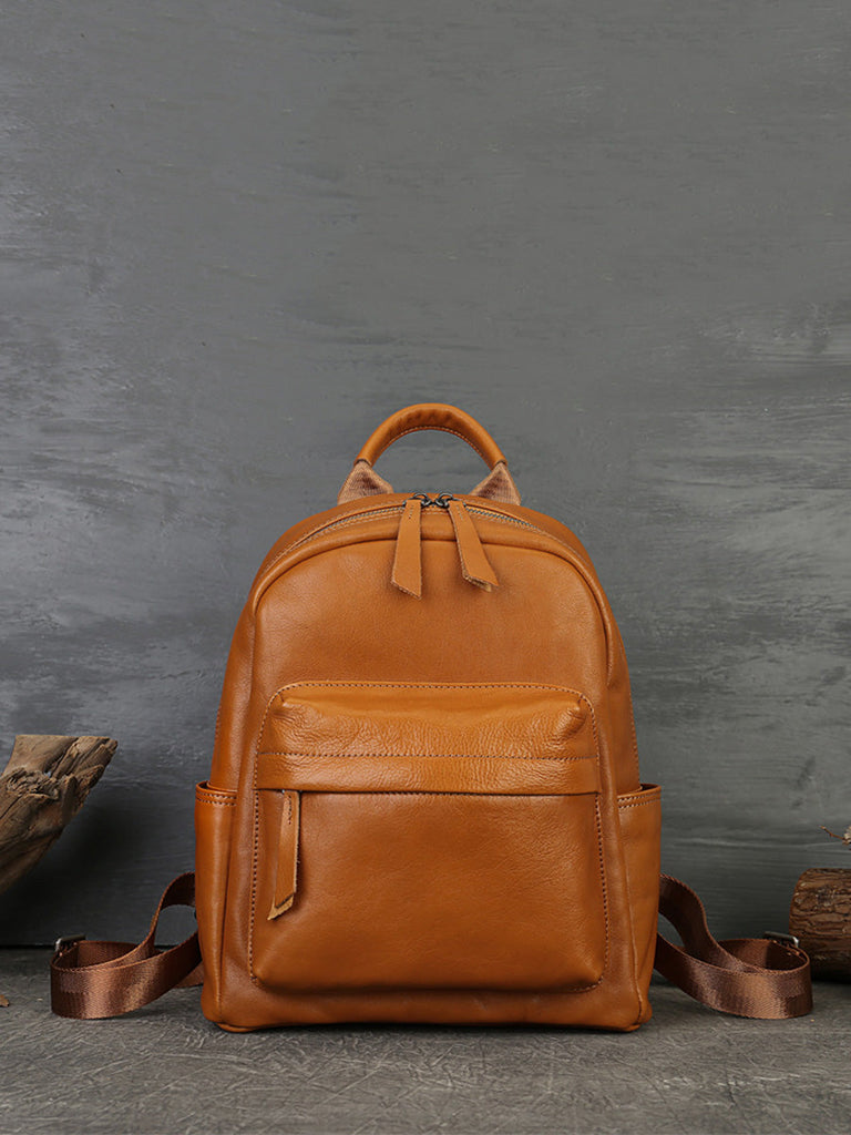 Women Casual Soft Leather Pure Color Backpack AK1044 Genistyle Shop