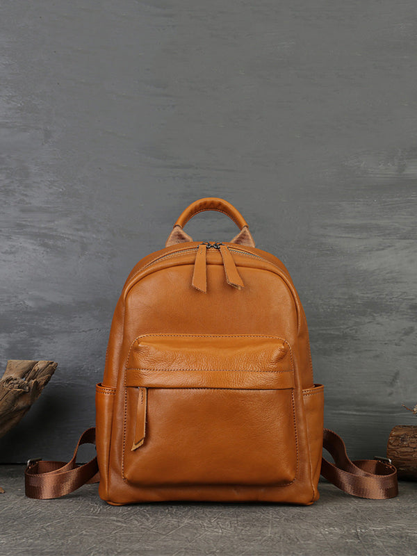 Women Casual Soft Leather Pure Color Backpack AK1044 Genistyle Shop