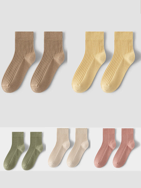 5 Pairs Women Winter Solid 100%Cotton Socks BA1031 Genistyle Shop