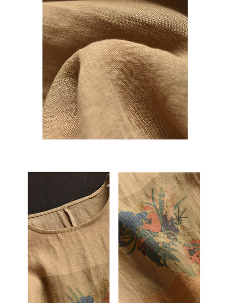 Women Summer Casual Flower Linen Pullover Shirt TY1022 Ada Fashion