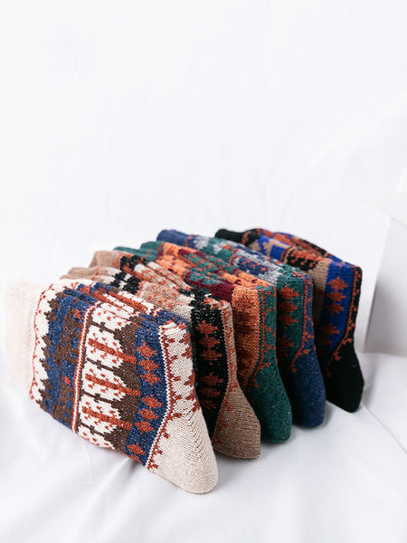 5 Pairs Women Winter Ethnic Wool Socks AS1019 BUYKUD