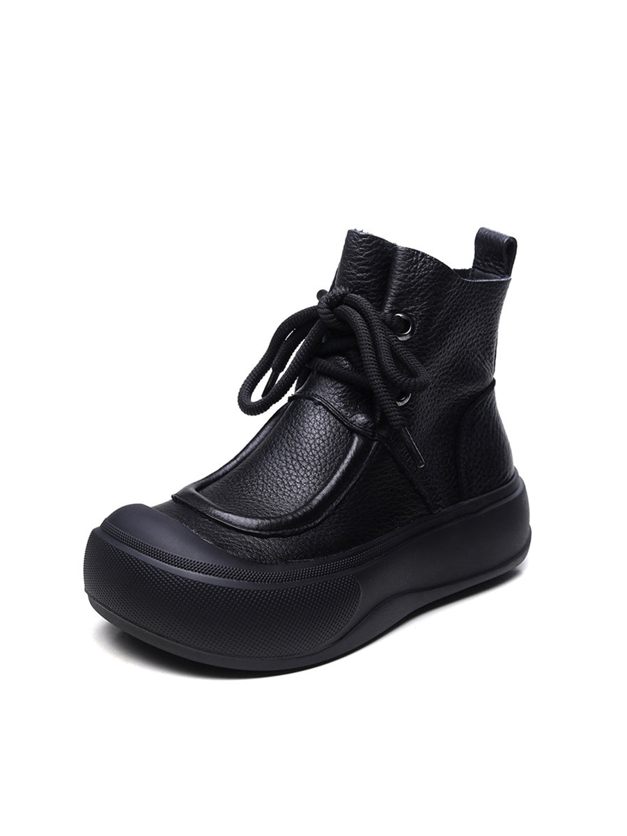 Women Casual Winter Solid Leather Strap Platform Boots WG009 BUYKUD