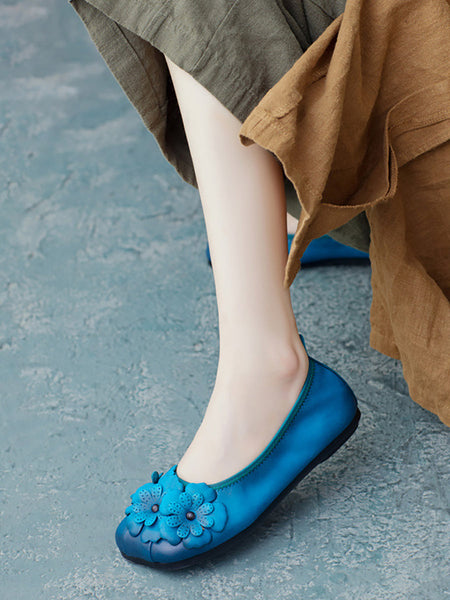 Women Artsy Summer Leather Flower Spiced Flat Shoes ZZ1041 Ada Fashion