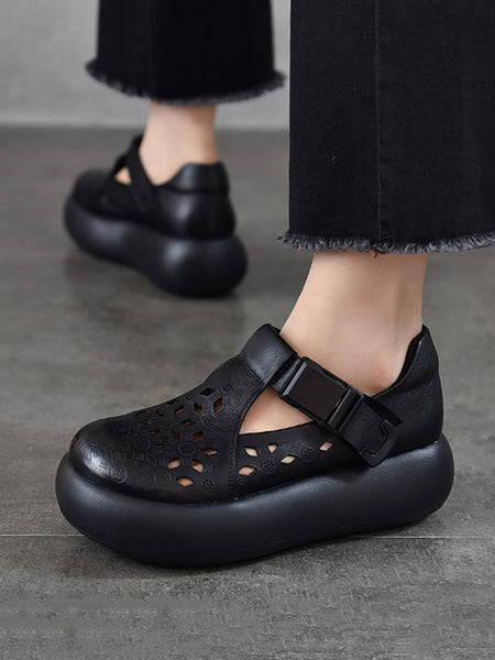 Out Hollow Casual Leather Women Genuine Shoes Summer Platform FashionChic