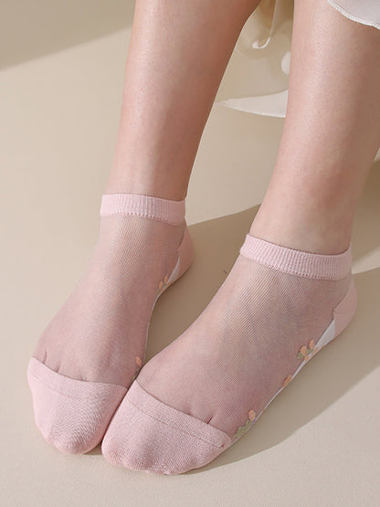 5 Pairs Women Summer Jacquard Thin Socks OO1033 BUYKUD