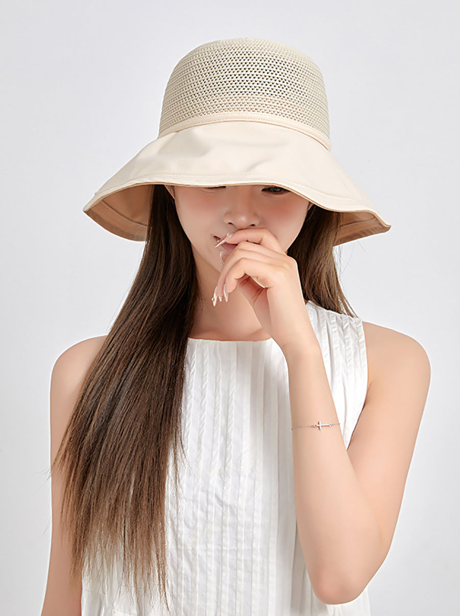 Women Summer Artsy Solid Spliced Bowknot Sunproof Hat CX001 BUYKUD