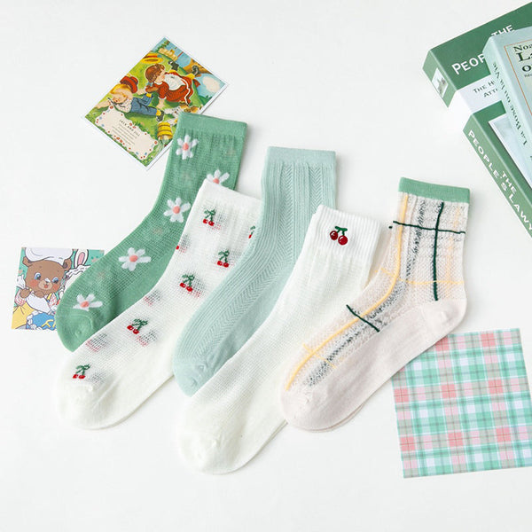 5 Pairs Women Summer Japan Style Cute Print Socks CC033 XXZZ