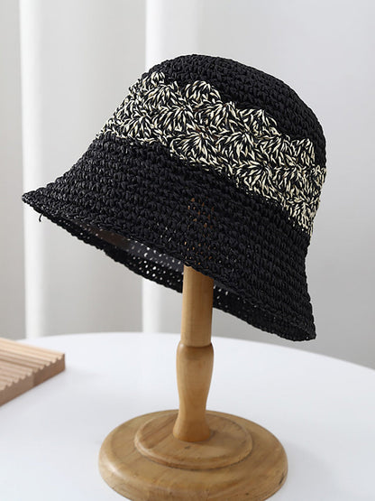Women Summer Artsy Straw Weave Colorblock Fishman Hat CX049 BUYKUD