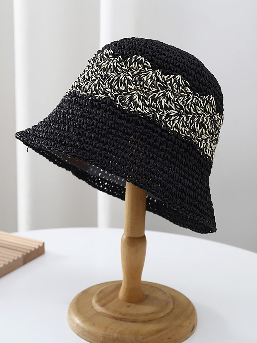 Women Summer Artsy Straw Weave Colorblock Fishman Hat CX049 BUYKUD