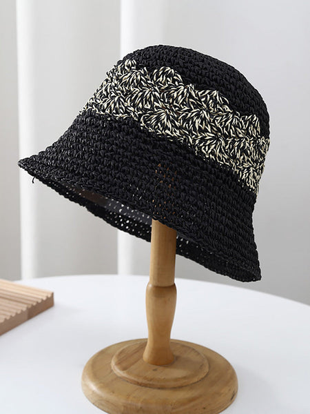 Women Summer Artsy Straw Weave Colorblock Fishman Hat CX049 BUYKUD