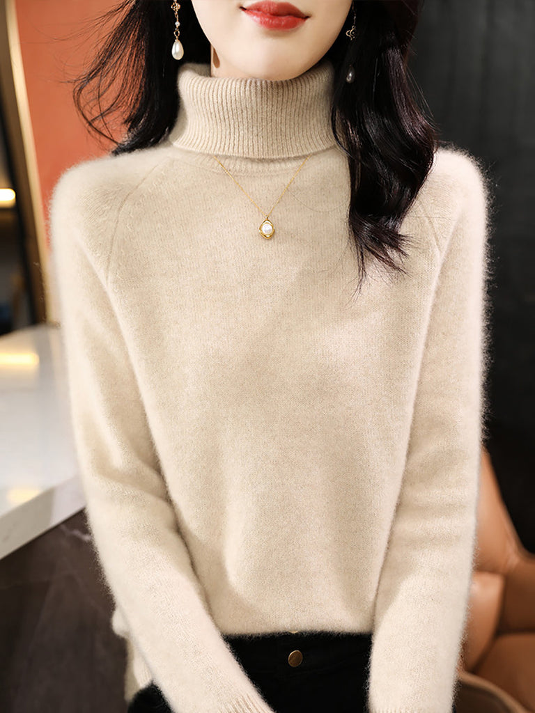 Women Autumn Solid Knit 100%Wool Turtleneck Sweater QM031 BK