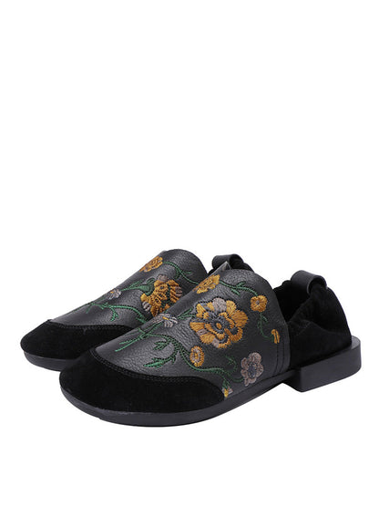 Women Ethnic Autumn Embroidery Leather Low Heel Shoes AI1020 QSLMY