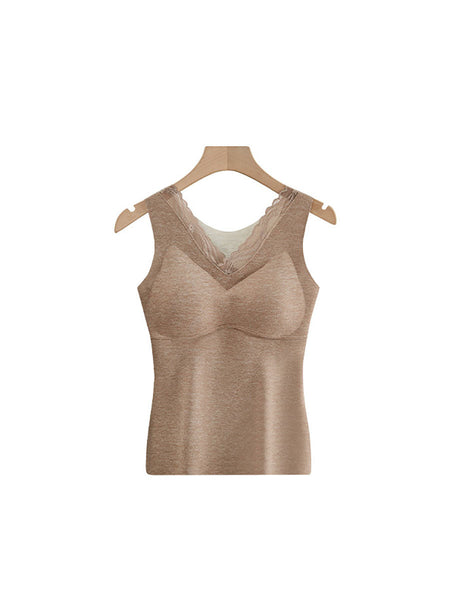 Women Seamless Lace Spliced Slik Warm With Breast Pads Base AV1068 Genistyle Shop