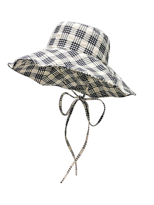 Women Summer Artsy Plaid Sunproof Large Brim Hat ZZ1042 Ada Fashion