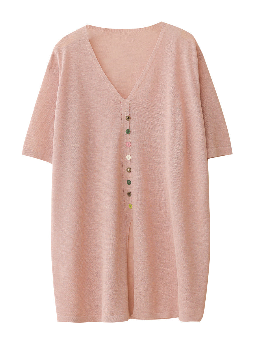 Women Casual Solid Colorful Buttom Summer Thin Shirt QW1050 Ada Fashion