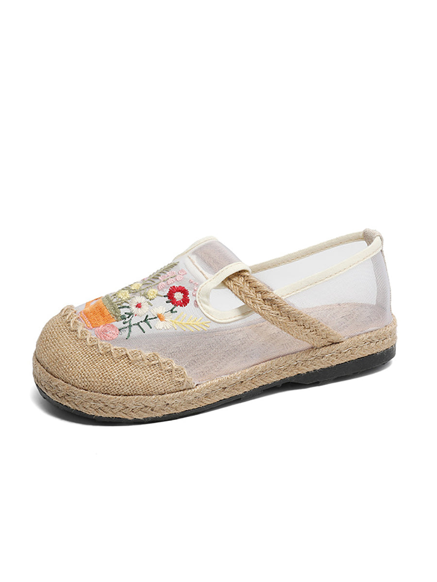 Women Summer Flower Embroidery Linen Spliced Shoes TY1030 Ada Fashion