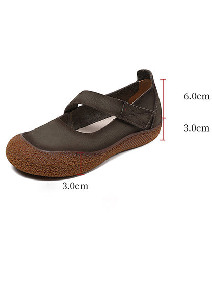 Women Summer Retro Leather Solid Flat Shoes QW1019 Ada Fashion