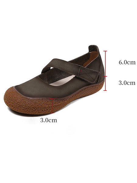 Women Summer Retro Leather Solid Flat Shoes QW1019 Ada Fashion