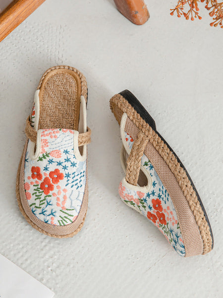 Cotton Ethnic Flower Embroidery Women Slippers Summer FashionChic