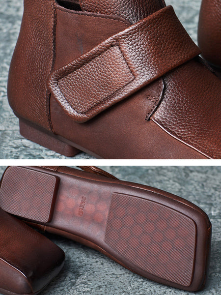 Women Artsy Leather Spliced Square Collar Ankle Boots BA1033 Genistyle Shop