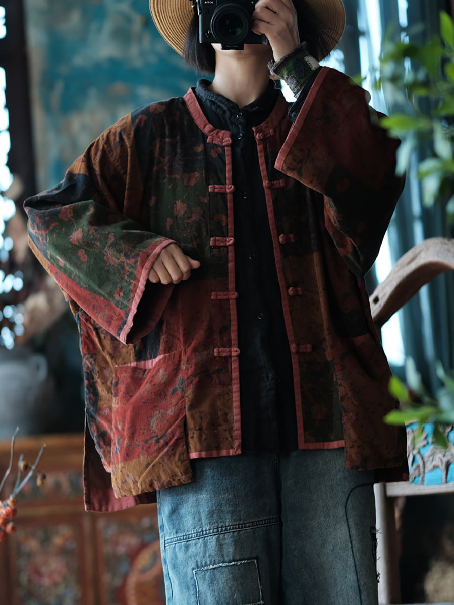 Women Vintage Spring Floral Spliced Button Up Shirt Coat PA1034 Ada Fashion
