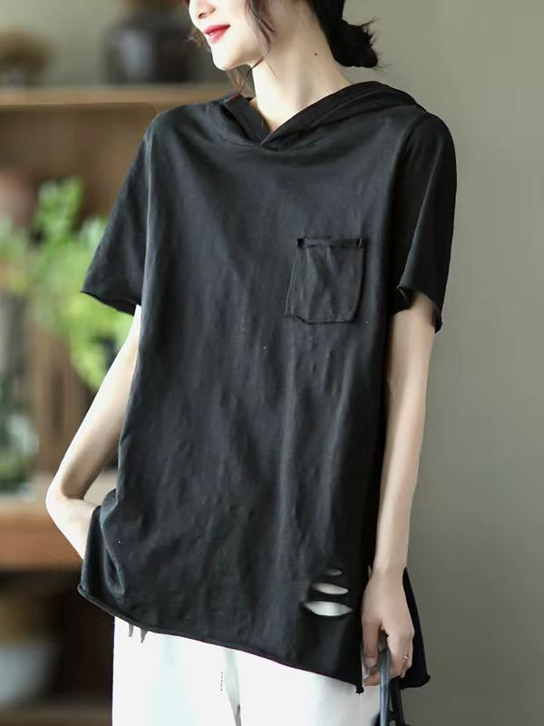 Women Summer Solid Hooded Casual Cotton Shirts SC1004 Ada Fashion